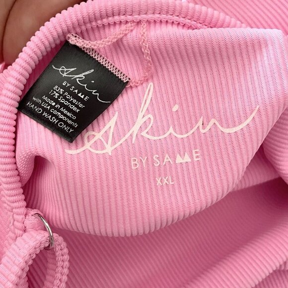 NEW Skin By Same Pink Ribbed Square Neck One Piece Swimsuit Women’s Size XXL - Picture 7 of 7